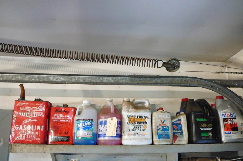 lot 1 image: Automotive Gas Can, Washer Fluid, RV Anti Freezer Gear Lube, 2 Cycle oil, Mobile oil, Resolute