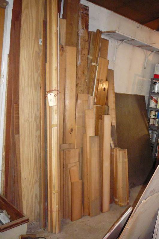 lot 82 image: Lumber, Plyboard random sizes, 4 x 8 Sheets, Spruce, Oak Boards, trim