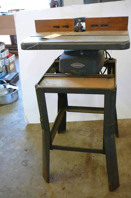 lot 125 image: Craftsman 12 hp single phase router, 21L x 15d with stand