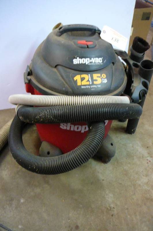 lot 138 image: Shop Vac 12 gallon 5.0 peak HP wetDry utility vac with accessories