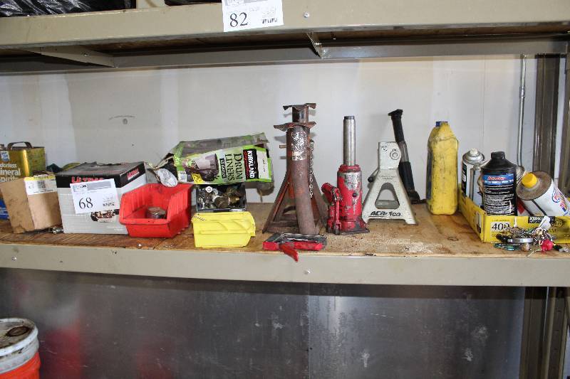 lot 68 image: Bottle Jacks, Jack Stands, Misc Hardware