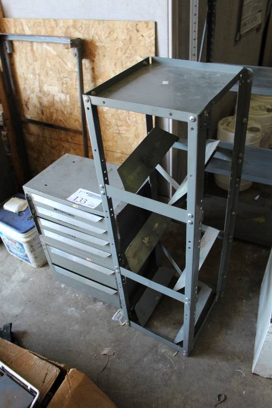 lot 133 image: 5-Drawer Metal Utility Cabinet, 4-Shelf Metal Shelving Unit