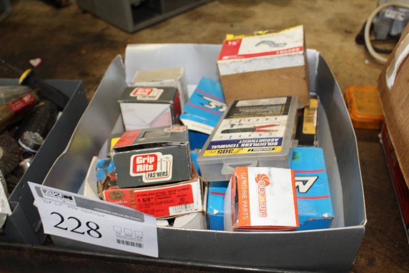 lot 228 image: Misc Hardware, 1-12in. Drywall Screws, Stainless Steel Deck Screws, 10d Coated Sinker Nails, 12in. One Hole Straps