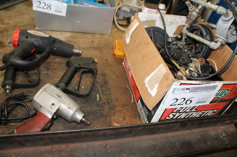 lot 226 image: Misc Hardware, Tools, Husky Pneumatic Impact Wrench, Heat Gun, Power Washer Handles, And More