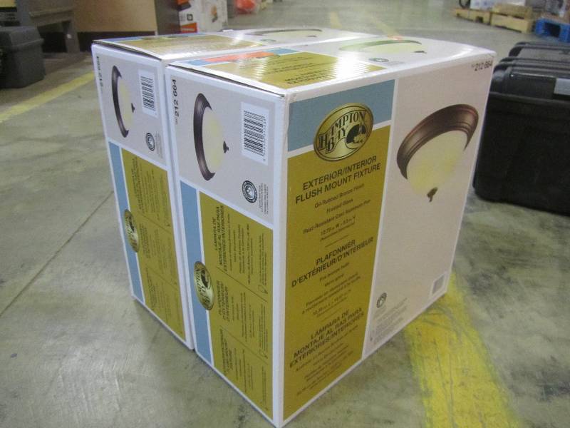 lot 31 image: Hampton Bay 2-Light Outdoor Oil-Rubbed Bronze Flushmount (lot of 2)