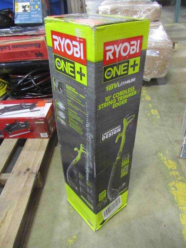 lot 48 image: Ryobi ONE 18-Volt Lithium-Ion Electric Cordless String Trimmer and Edger - 1.3 Ah Battery and Charger Included