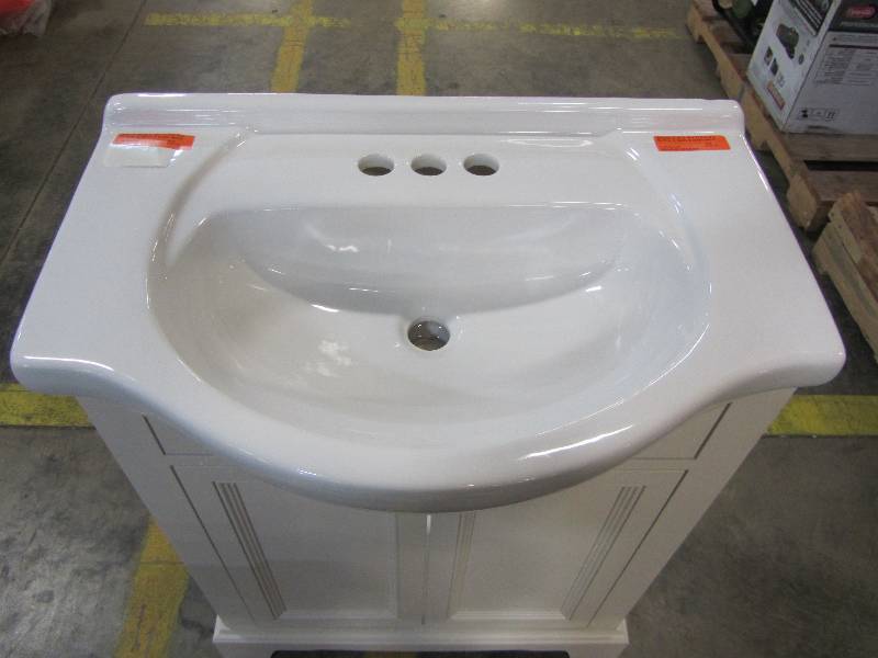 lot 70 image: Glacier Bay Valencia 26.38 in. W x 17.5 in. D x 36.12 in. H Vanity in Cream with Porcelain Vanity Top in White with White Basin