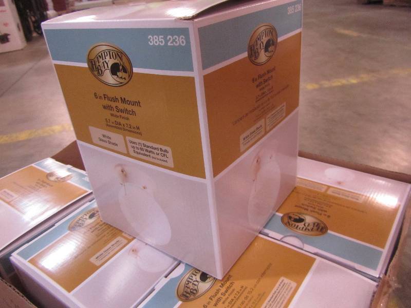 lot 75 image: Hampton Bay 1-Light White Globe Flushmount with Pull String (lot of 6)
