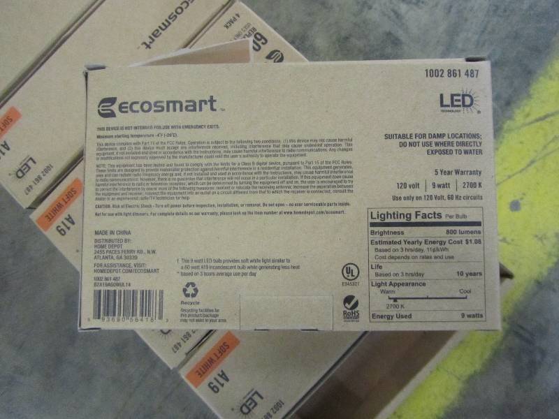 lot 80 image: EcoSmart 60-Watt Equivalent A19 Basic Non-Dimmable LED Light Bulb, Soft White (4-Pack) (lot of 6)