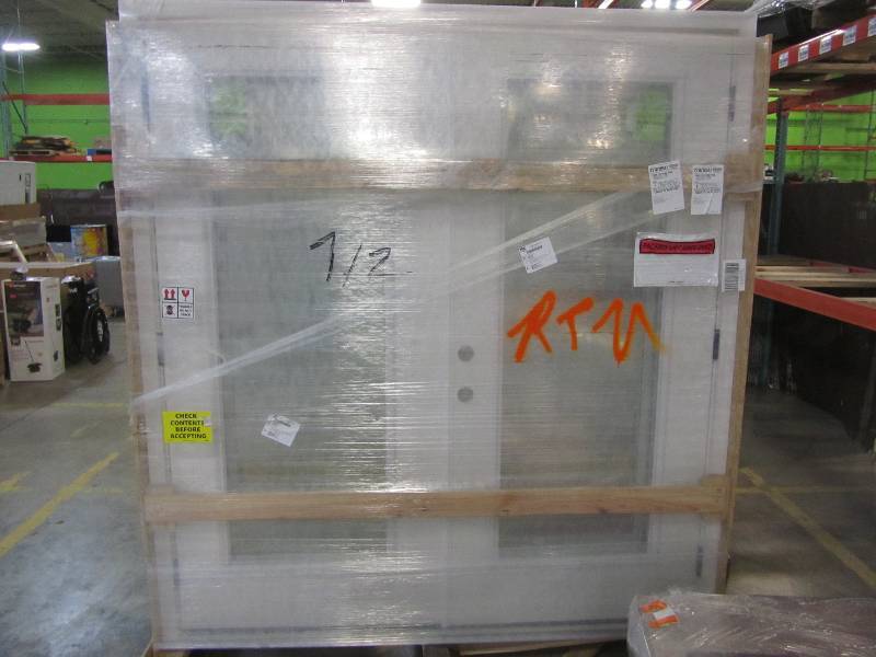 lot 88 image: Steves and Sons 72 in. x 80 in. Primed White Fiberglass Prehung Left-Hand Outswing Full Lite Patio Door