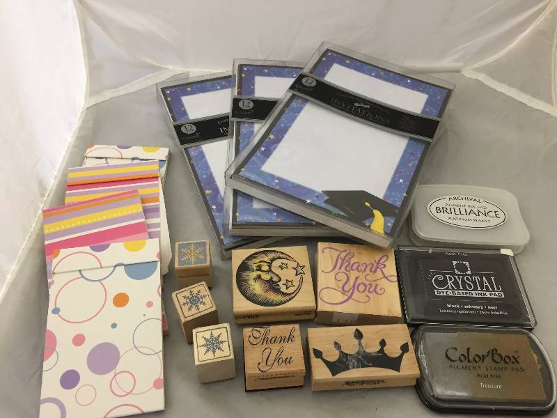 lot 55 image: Rubber Stamps, Ink, Notebooks, Graduation Invitations