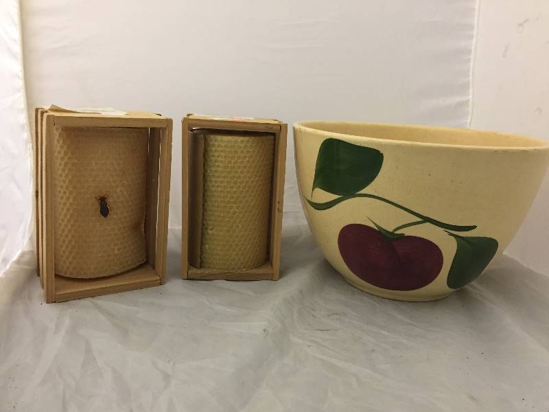 lot 91 image: Apple Bowl & Beeswax Candles