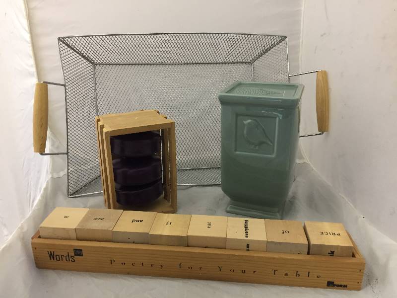 lot 92 image: Wire Basket, Candles, Candleholder, Table Game