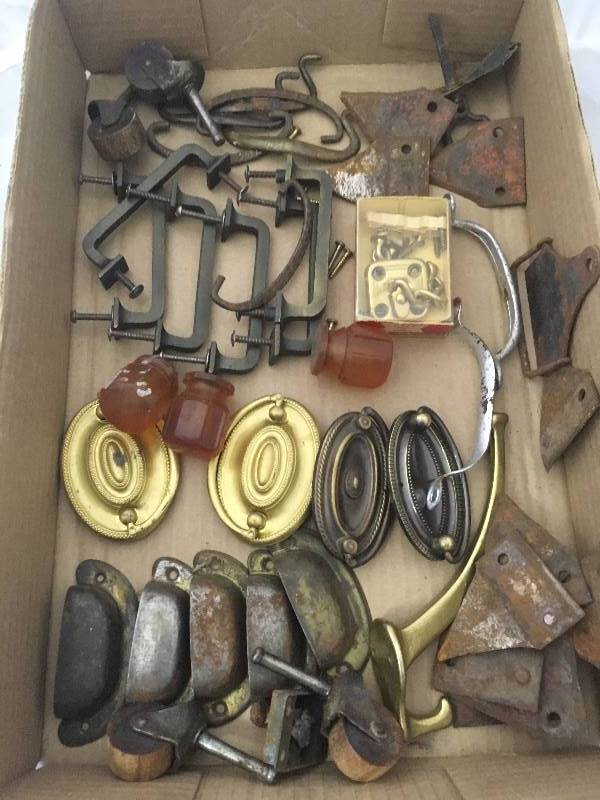 lot 142 image: Vintage Hinges Drawer Pulls Handles
