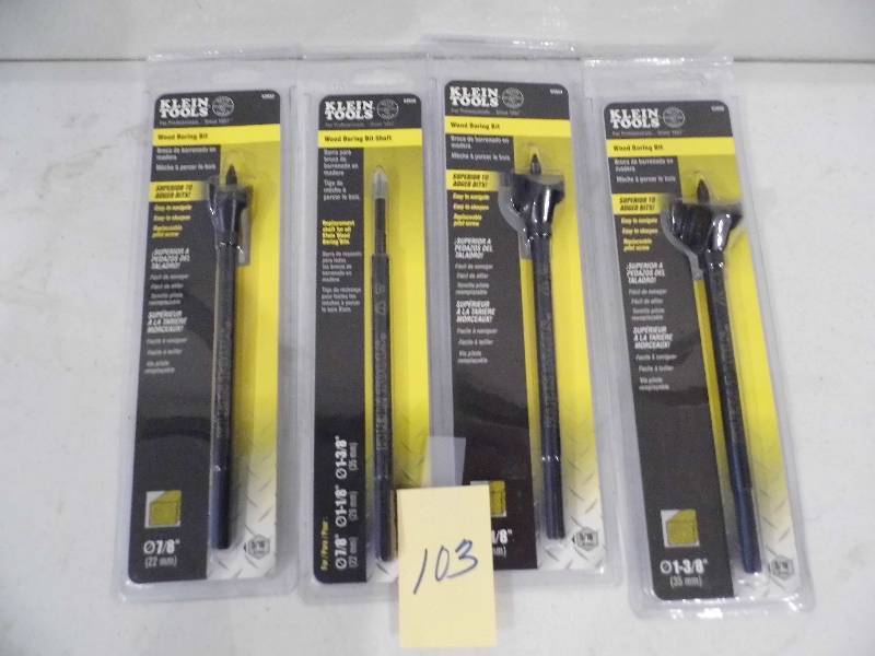 lot 103 image: New Klein 4 Piece Wood Drill Bit Set