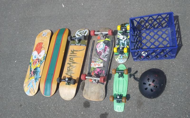 lot 43 image: Assorted Skateboards, Decks, Helmet