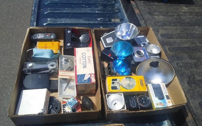 lot 41 image: 2-Boxes Old Camera Related (Flashes, Lenses, Misc)