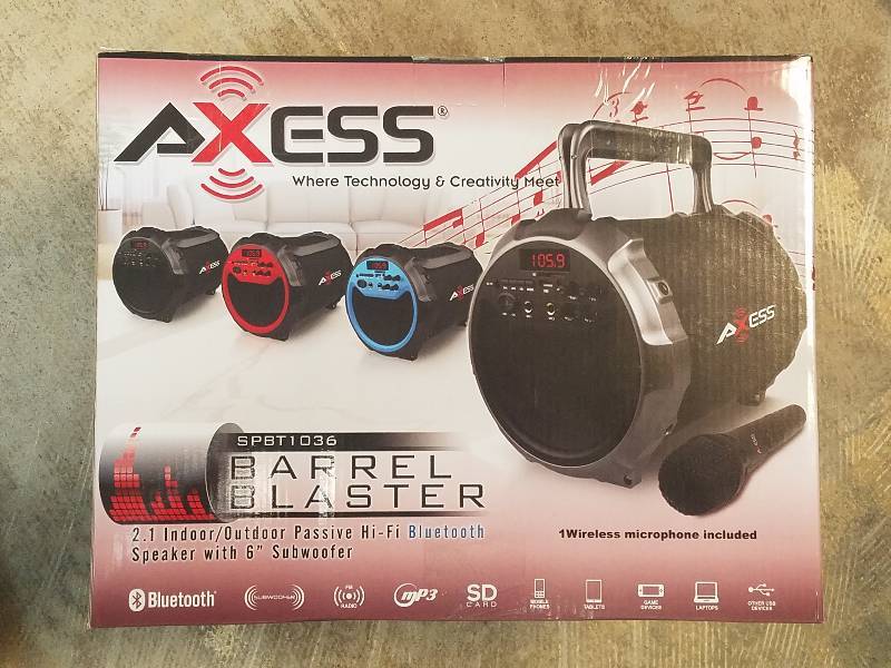 lot 592 image: Axess 2.1-Channel Portable IndoorOutdoor Bluetooth Hi-Fi Cylinder Speaker - 90294733M