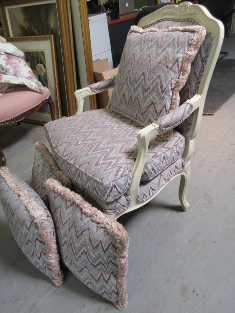 HENREDON WHITE-WASHED ARM CHAIR AND PILLOWS