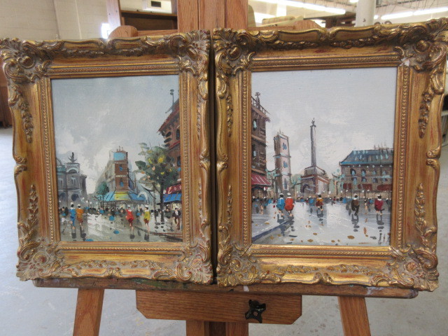 TWO FRAMED FRENCH IMPRESSION PAINTINGS