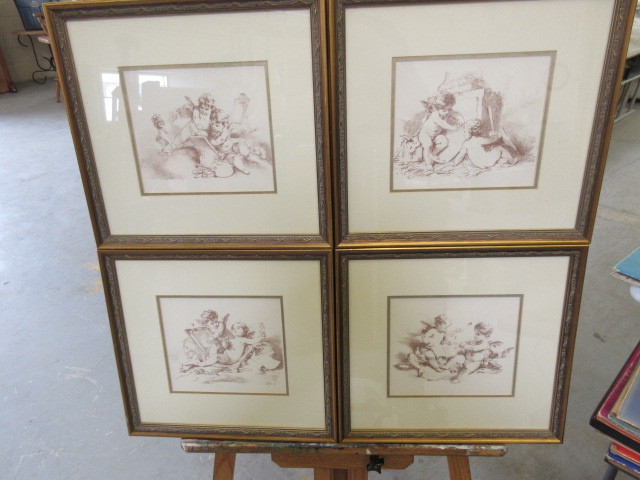 FOUR FRAMED SEPIA CHERUB PRINTS