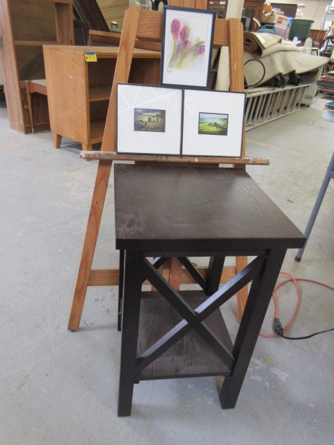 FRAMED PRINTS AND SMALL TABLE