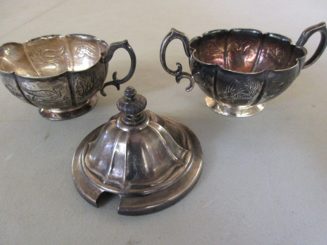 3 PIECE SILVER SUGAR BOWL, LID AND CREAMER