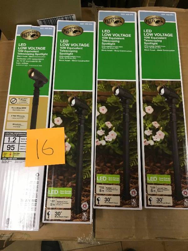 Hampton Bay Low-Voltage 10-Watt Equivalent Black Outdoor Intergrated LED Landscape Telescoping Spot Light- Lot of 4 new