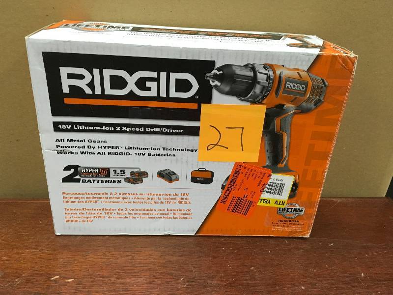 Ridgid 18-Volt Lithium-Ion Cordless 12 in. Compact DrillDriver Kit with (2) 1.5Ah Batteries ,Charger and Bag open box not used