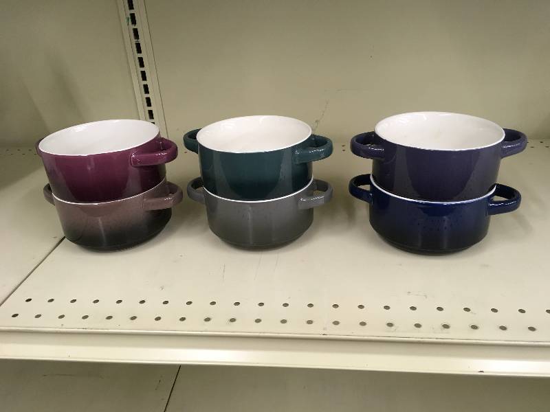 GOURMET BASICS OMBRE DBL STONEWARE SOUP BOWLS, RETAIL $14.99