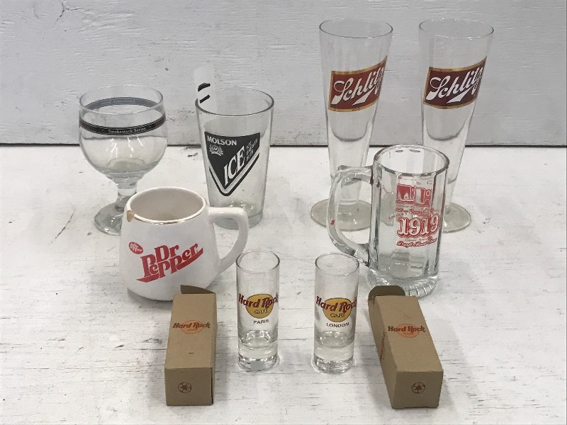 lot 11 image: Lot Of (6) Assorted Drink Glasses  ...