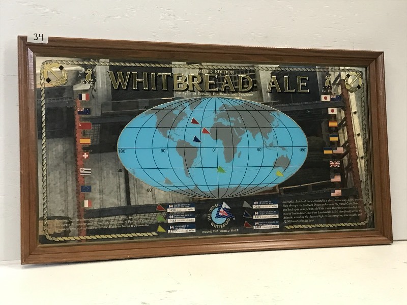 lot 34 image: Whitbread Mirrored Beer Sign, 28x5...