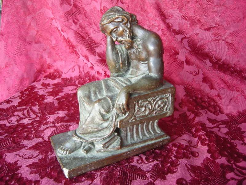 lot 17 image: Vintage Bronze Philosophy StatueBookend - Signed