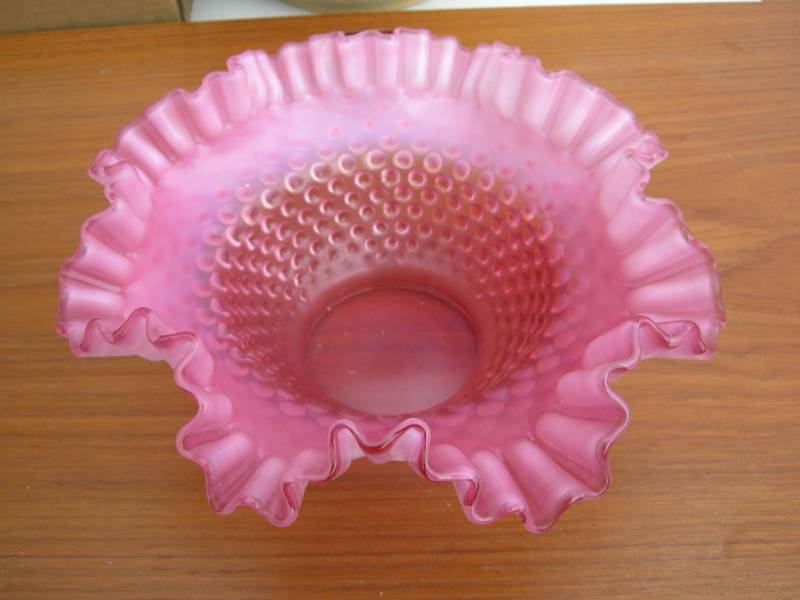 lot 25 image: Vintage Cranberry Opalescent Glass Brides Basket