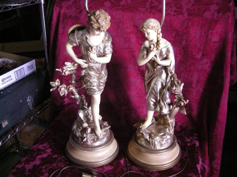 lot 3 image: Vintage Art  Nouveau L&F Moreau Scupltures French Lamps