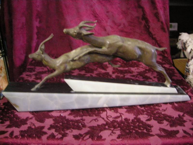 lot 1 image: Vintage France Bronze Leaping Impalas