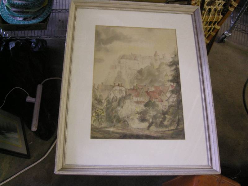 lot 221 image: Vintage Heidenheim Castle Watercolor Print