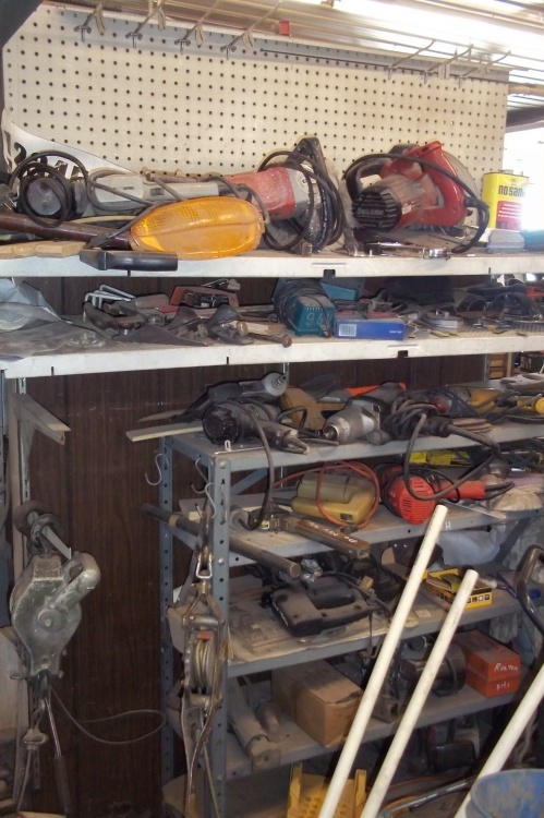 lot 62 image: Metal Shelving with pegboard