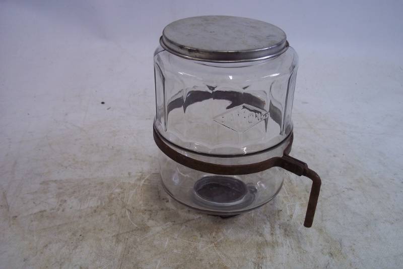lot 4 image: Hoosier Swing Arm Glass FlourSugar Bin
