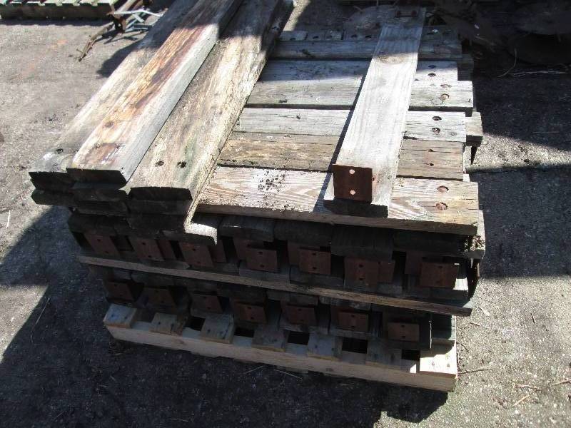 lot 60 image: pallet of wood shelves - some with ...