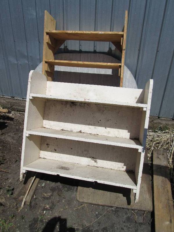 lot 97 image: 2 wood shelves and table top...