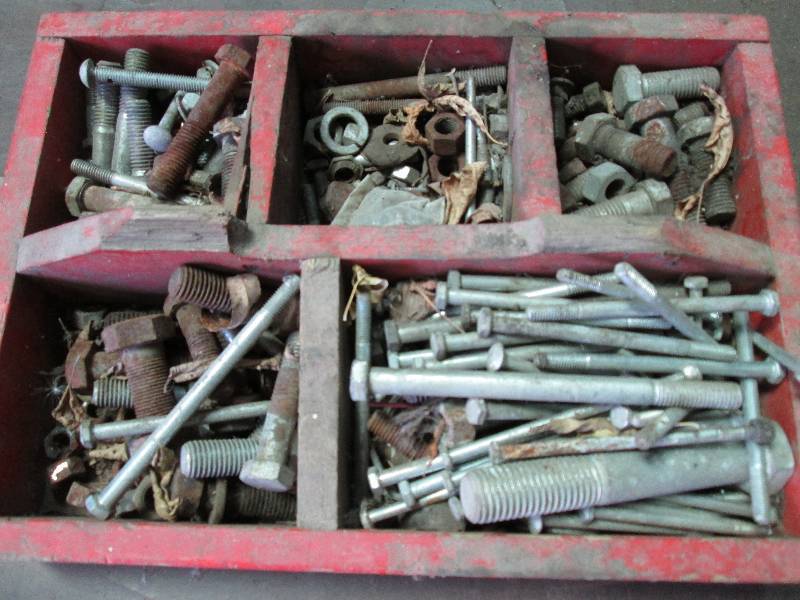 lot 125 image: wood bin of bolts...