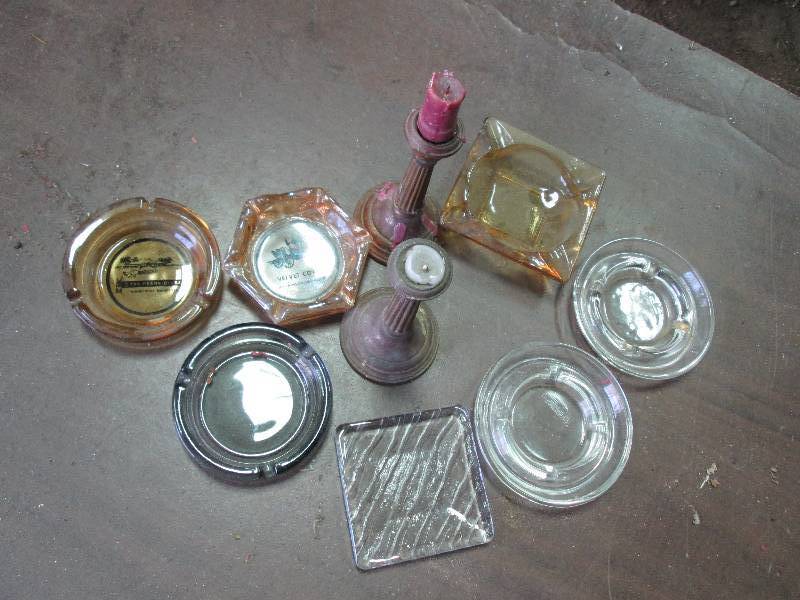 lot 134 image: Vintage ash trays and brass candle ...
