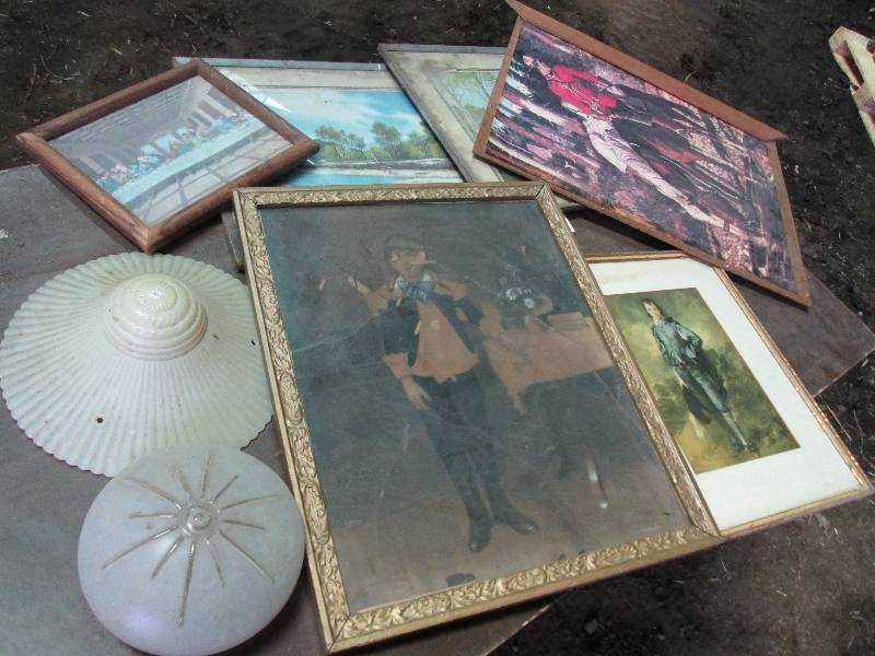 lot 143 image: vintage prints and light fixtures...