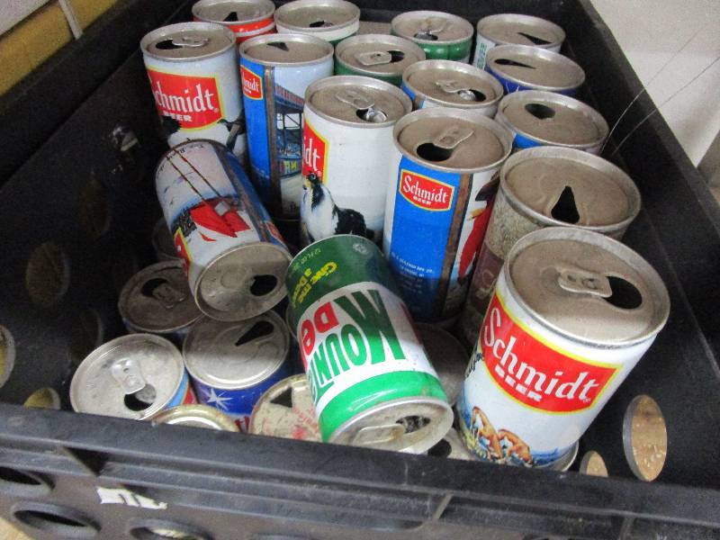 lot 63 image: Old Pop and Beer Cans, 2  Cooler, Window Fan