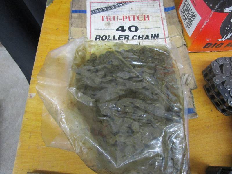 lot 71 image: 3 Mall Heads, Bolt on Hitch, Crescent Wrench, Hooks, Tire Tubes, 40 Roller Chain,