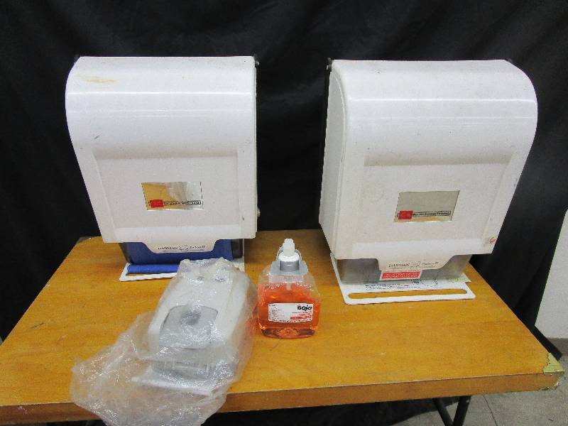 lot 76 image: Shop Towel Dispensers and GoJo Soap Dispenser with Soap Unused