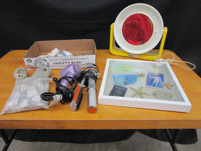 lot 92 image: Hair and Cosmetic Items, Picture, Seashells and Decoartive Rocks and Mirror