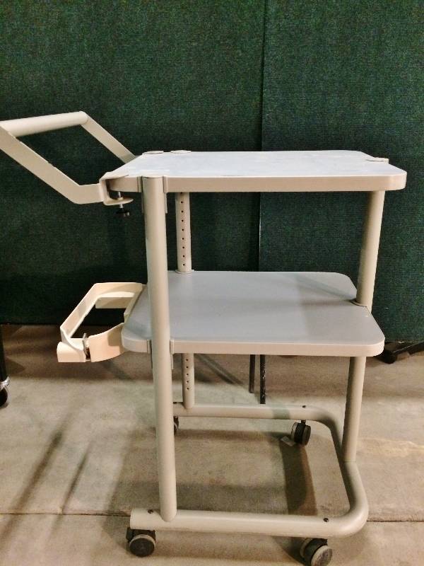 lot 2 image: Medical Grade Height Adjustable 2 Tier Heavy Duty Rolling Trolley Storage Cart With Locking Wheels - Great Condition