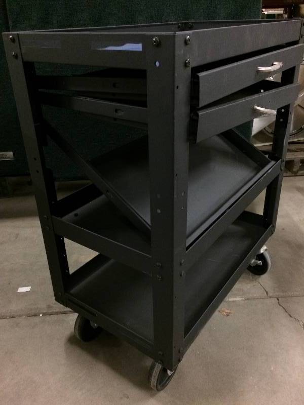 lot 21 image: Heavy Duty Metal 3 Drawer 3 Tier Storage Trolley Cart - Drawers need to be realigned - Not Broken - Nice Condition